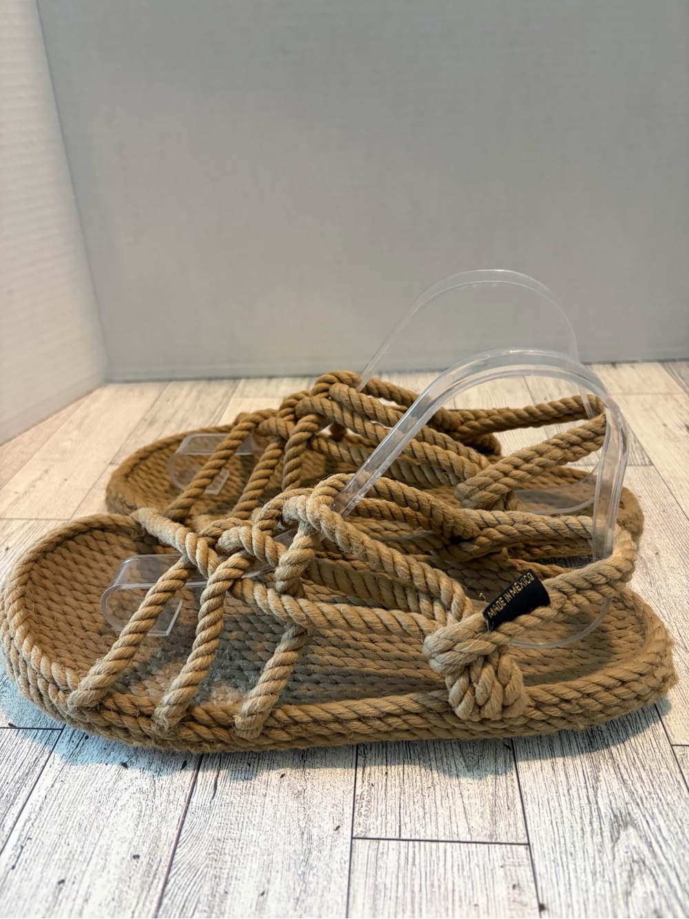 VTG Gurkees Handmade Rope Flat Sandals Beige Boho Hippie Women’s Size 7-8 Tan - Picture 3 of 7